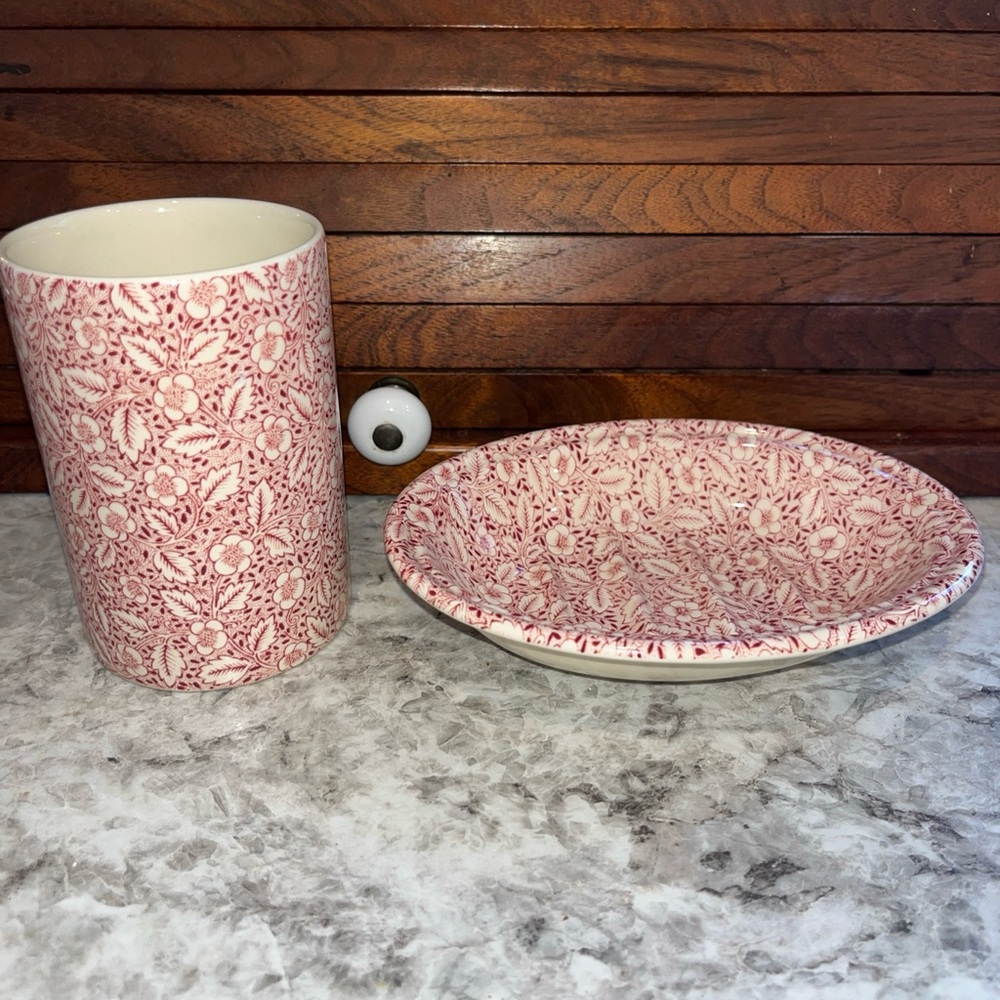 Ironstone Red Floral Ceramic cup and soap dish Set